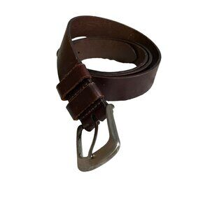 Brown Leather Belt Made In USA With Silver Buckle 48